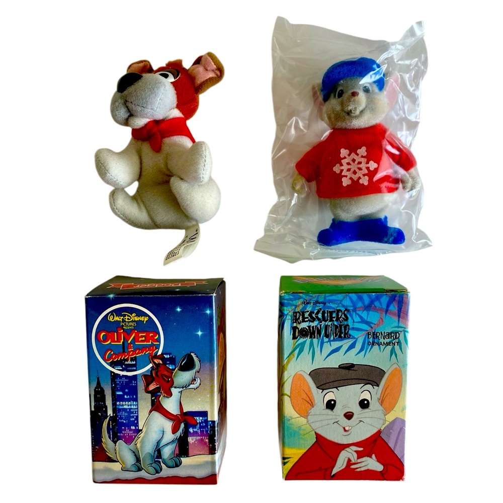 Vintage McDonald’s Disney Ornaments 1998 Dodger Oliver &Co 1990 Bernard Rescuers
